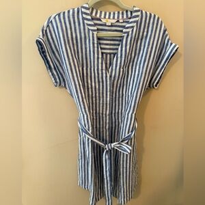 Boden Evie Summit Striped Linen Shirt Dress Blue White Belted - 8 R
